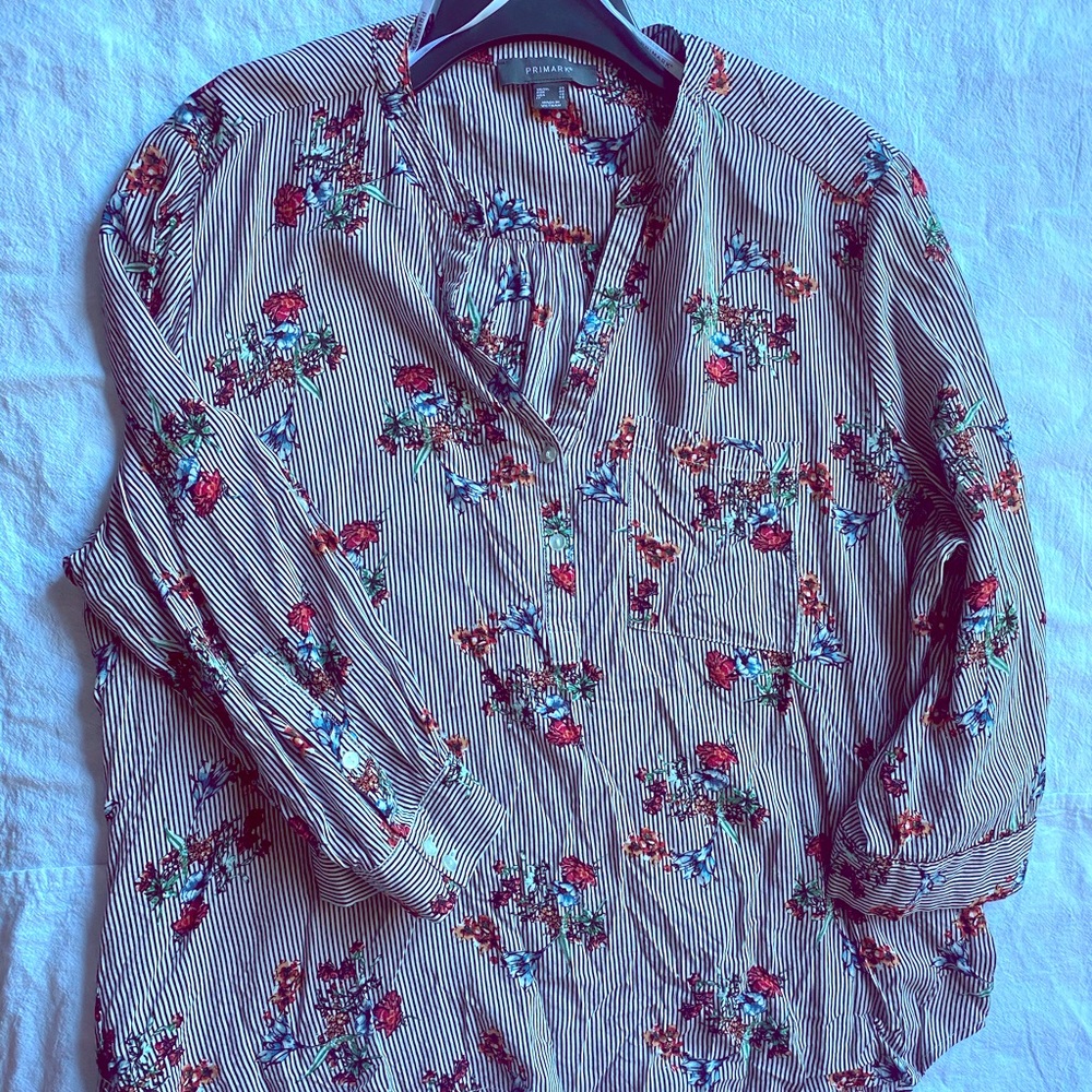 Floral & striped 3/4 sleeve top Primark